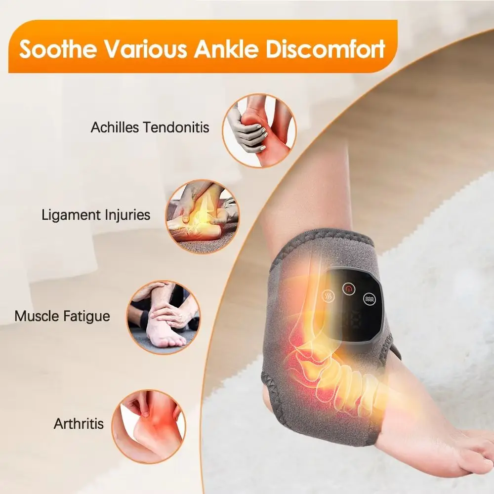 Electric Heat And Vibration Ankle Massager 3 Vibration Modes 4 Heat Levels Heating Ankle Massage Belt Cordless Design