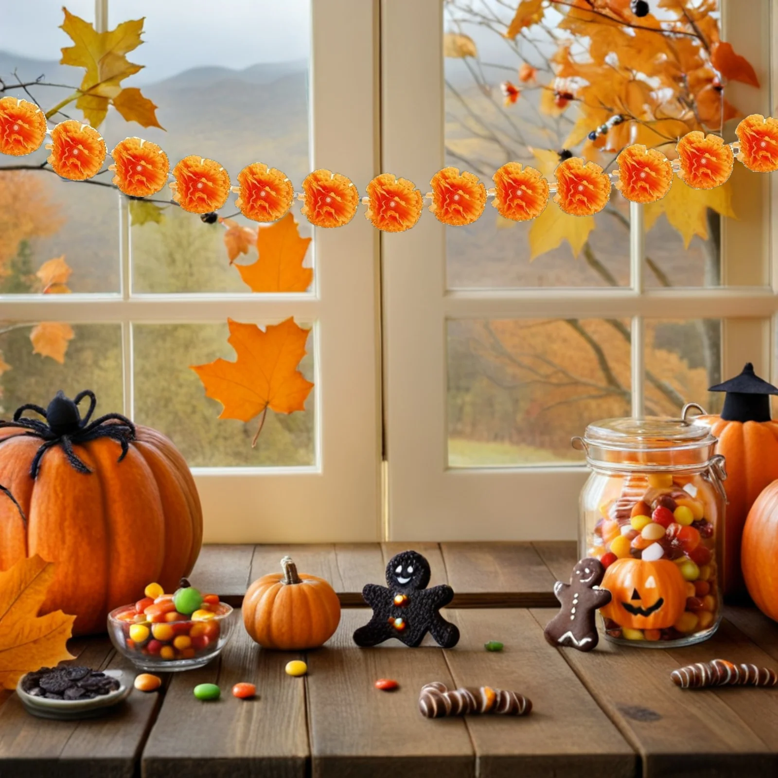 

1.5m 10 LED Marigold Flower Lights Operated Festival Ambiance Creator Autumn Decoration Indoor Outdoor Halloween