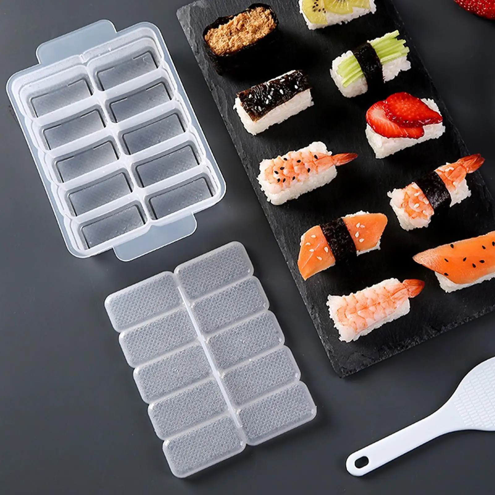 Rice Ball Mold 10 Grids Sushi Non-stick Pressure Storage Box Lunch Tool DIY Home Kitchen Clear Onigiri Molds Kitchen tools
