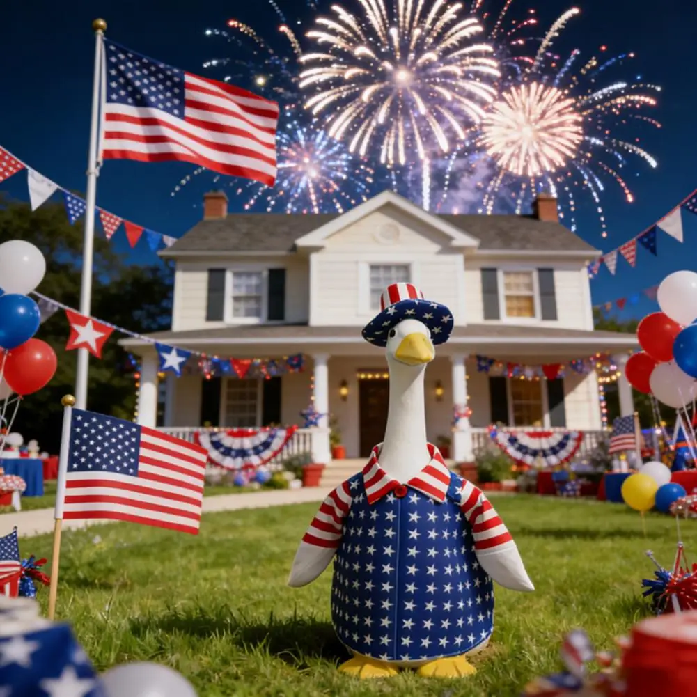 

Goose Costume for Porch Decor Independence Day Goose Outfit Set Patriotic Stars Stripes Jacket with Hat Accessories 23 Inch
