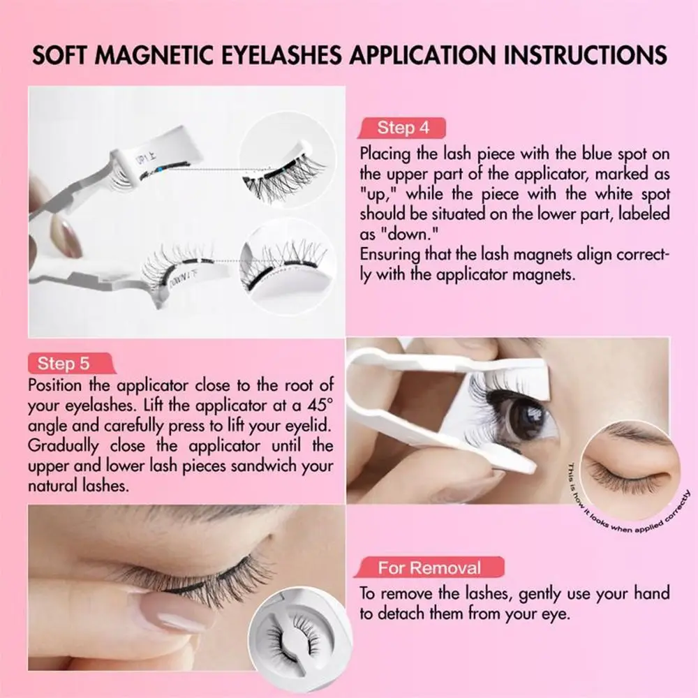 Repeatedly Magnetic Eyelashes with Applicator Natural No Glue Required Magnetic False Eyelashes Easy To Use