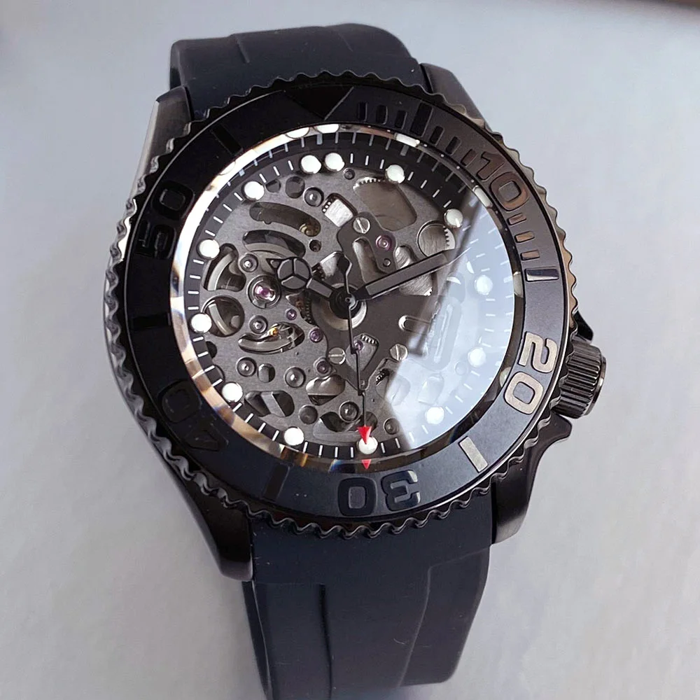 

NH72A SKX Diver Automatic Watch for Men 41mm 200m Waterproof Skeleton Dial Sapphire Crystal 200m Date Black PVD Plated