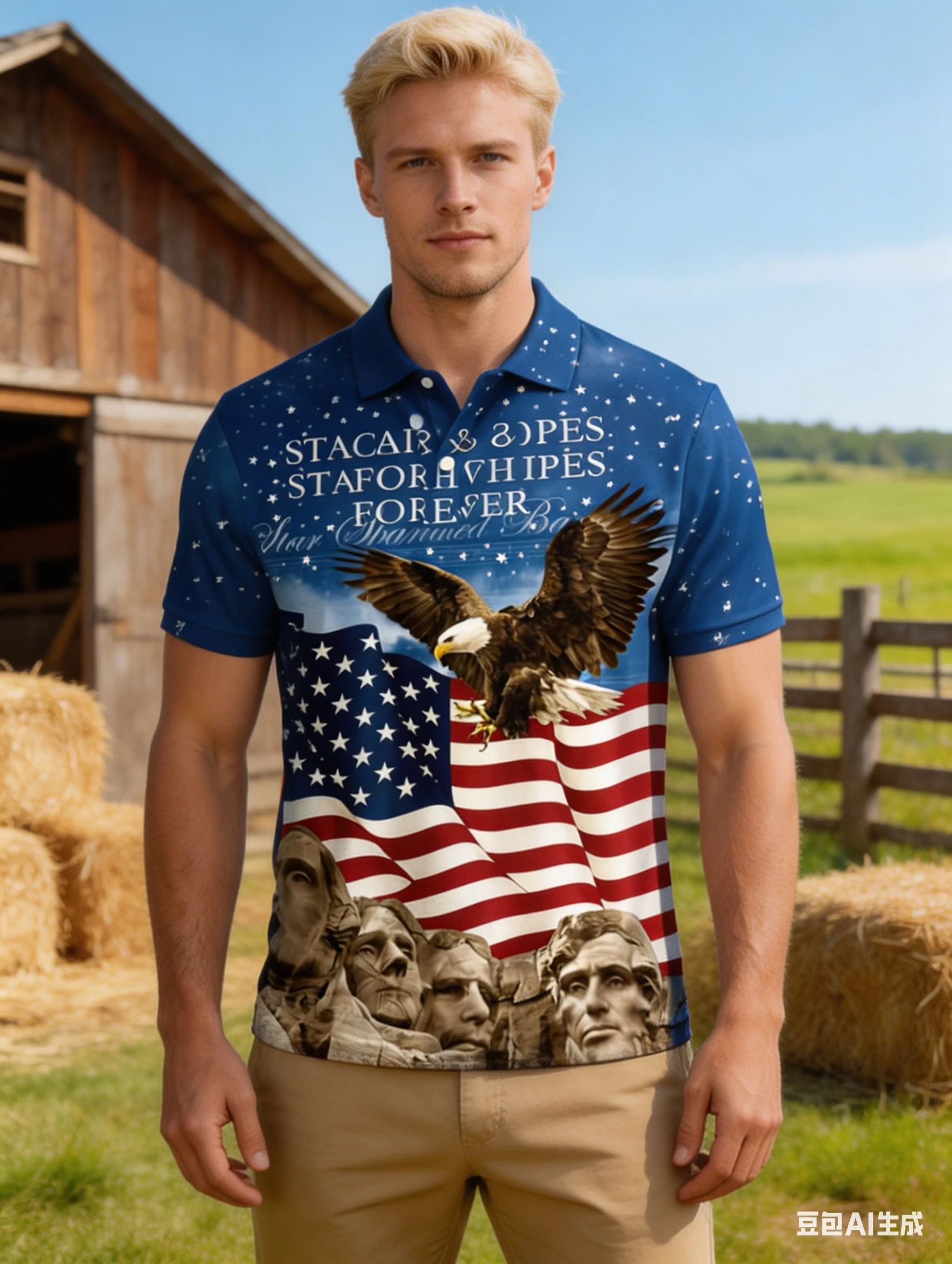

Men's USA 250 Years Of Freedom Polo Shirt 3D Print Cowboy Horse USA Flag Patriotic Short Sleeve Casual Top
