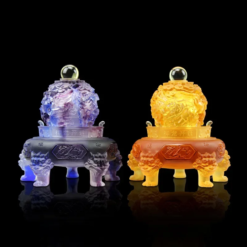 Adorno de dragón Ding de cristal antiguo, artesanías de oficina, año del dragón, adorno de buena suerte, regalos de apertura de empresa Ding