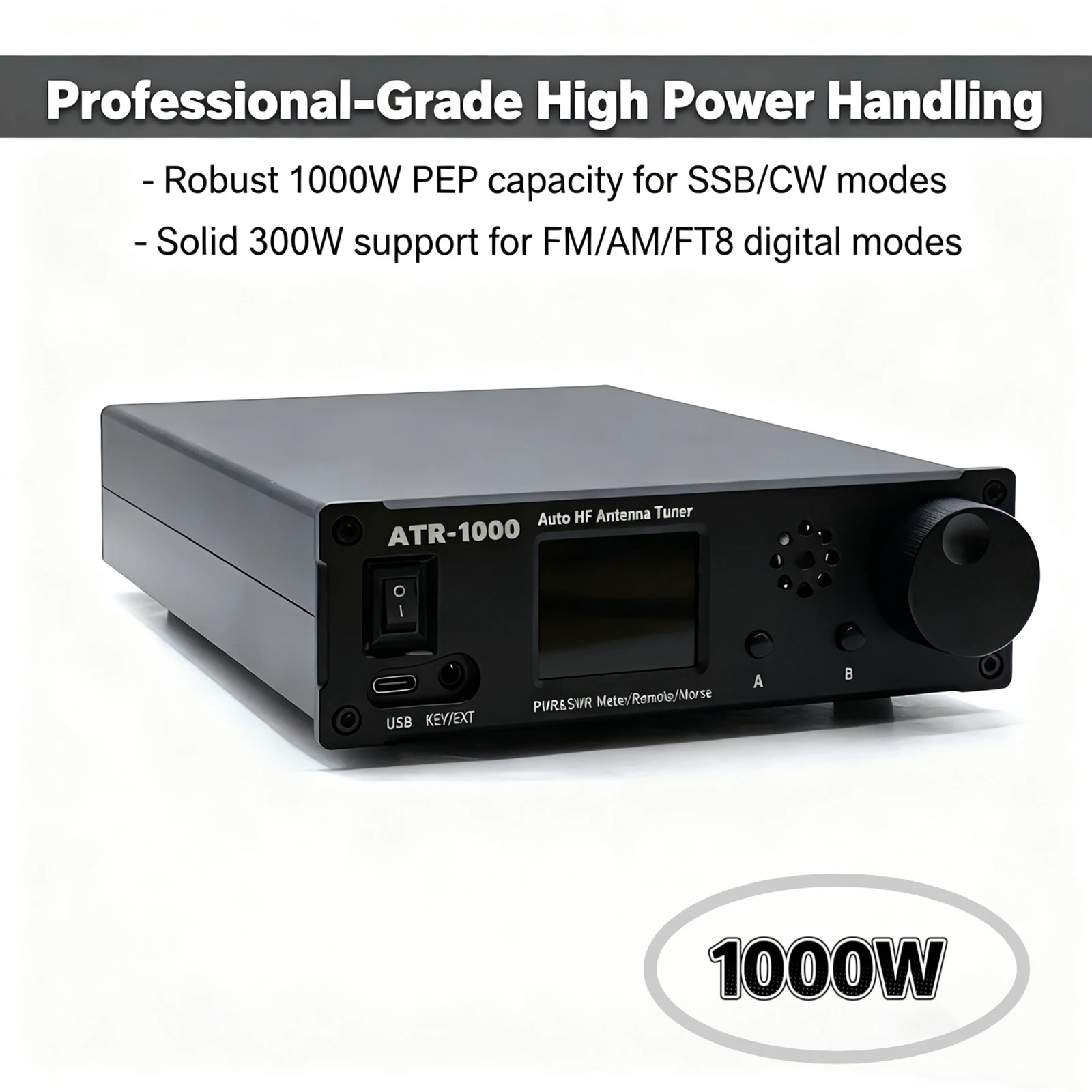 AMNVOLT ATR1000 1000W 1.8-30MHz Mini Equipamento de Rádio 1.8In Antena de Tela TFT Sintonizador Automático Leve Suporte de Controle Remoto WIFI