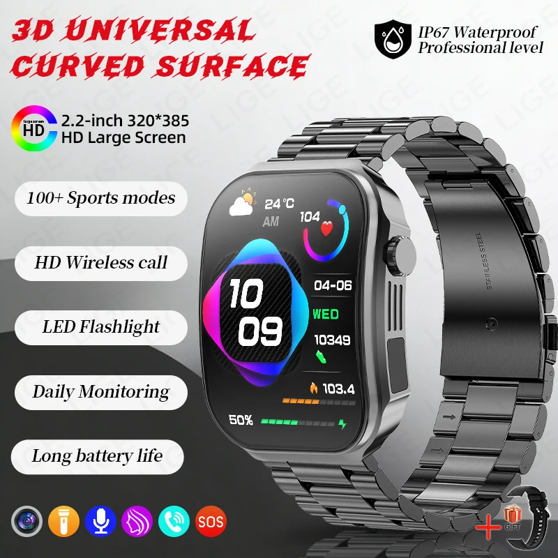 

Original LIGE Smart Watch 2.2''HD Screen Heart Rate Voice Assistant Music Control Watch 3D Curved Surface smart watch for women