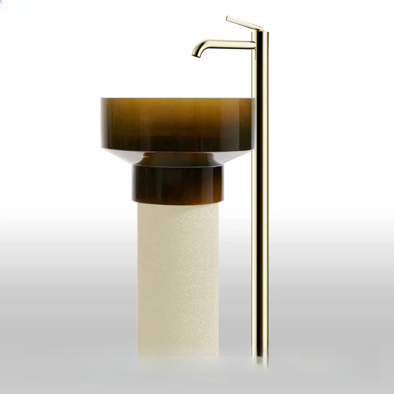 

Floor-to-ceiling washbasin Transparent crystal pillar basin Resin pillar basin Color transparent washbasin