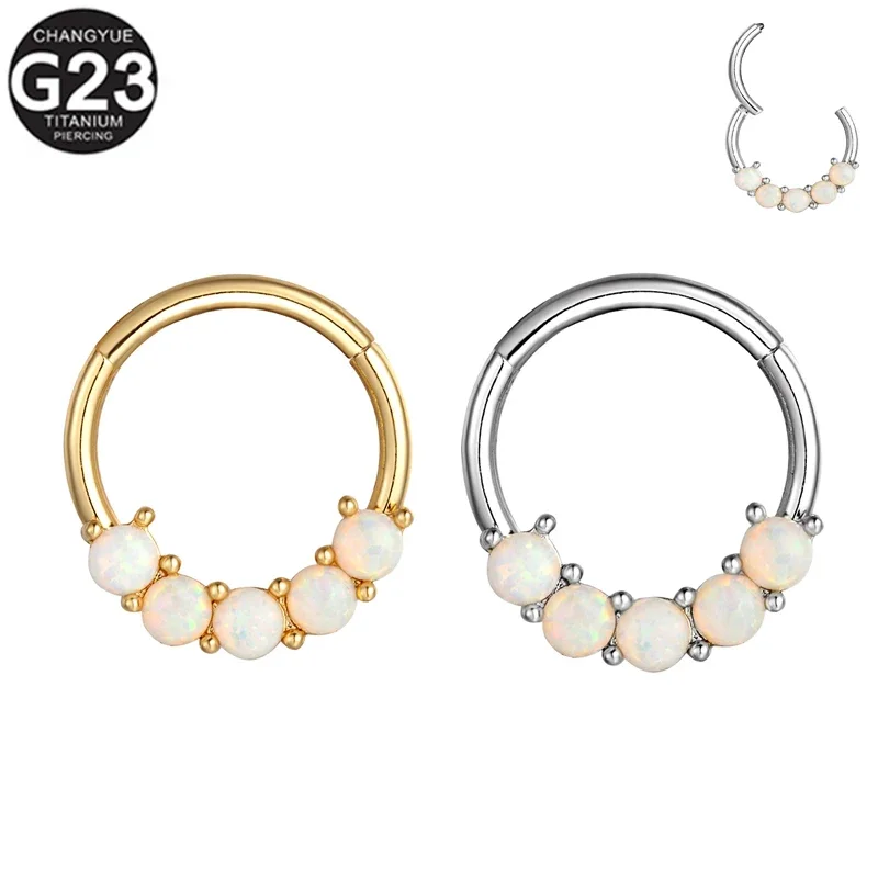 

316L Stainless Steel Hoop 8/10MM Opal Stone Nose Septum Piercings Hight Segment Clicker Ear Nose Rings Body Jewelry Earrings 16G