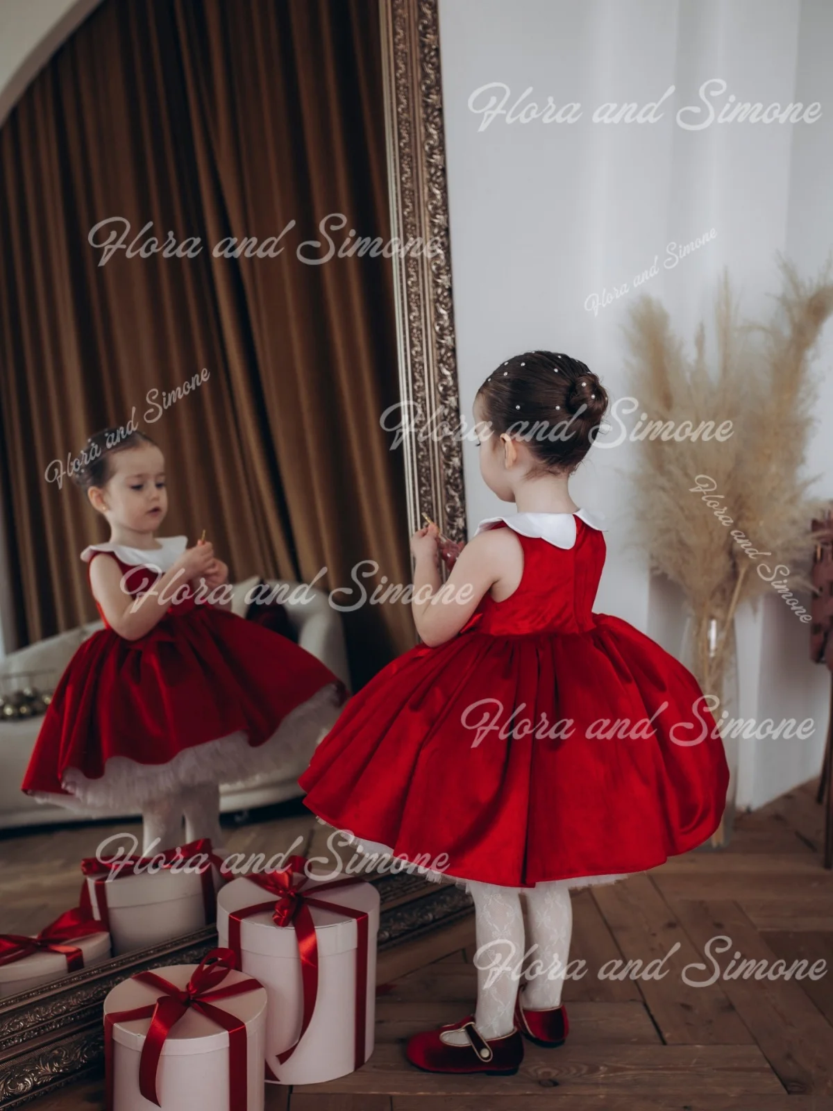 Miniskirt con lazo de terciopelo rojo personalizado, vestido de niña de flores para celebración navideña, recuerdos formales, ceremonias de boda, cumpleaños