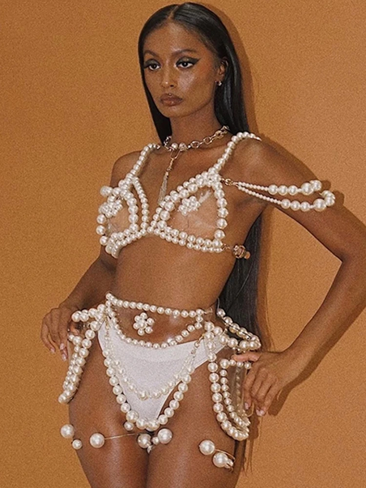 บาร์เซ็กซี่เพิร์ลชุดบิกินี่ไนท์คลับ POLE Dance เครื่องแต่งกายผู้หญิง Ds Gogo STAGE RAVE เครื่องแต่งกาย PARTY Dancer เสื้อผ้า