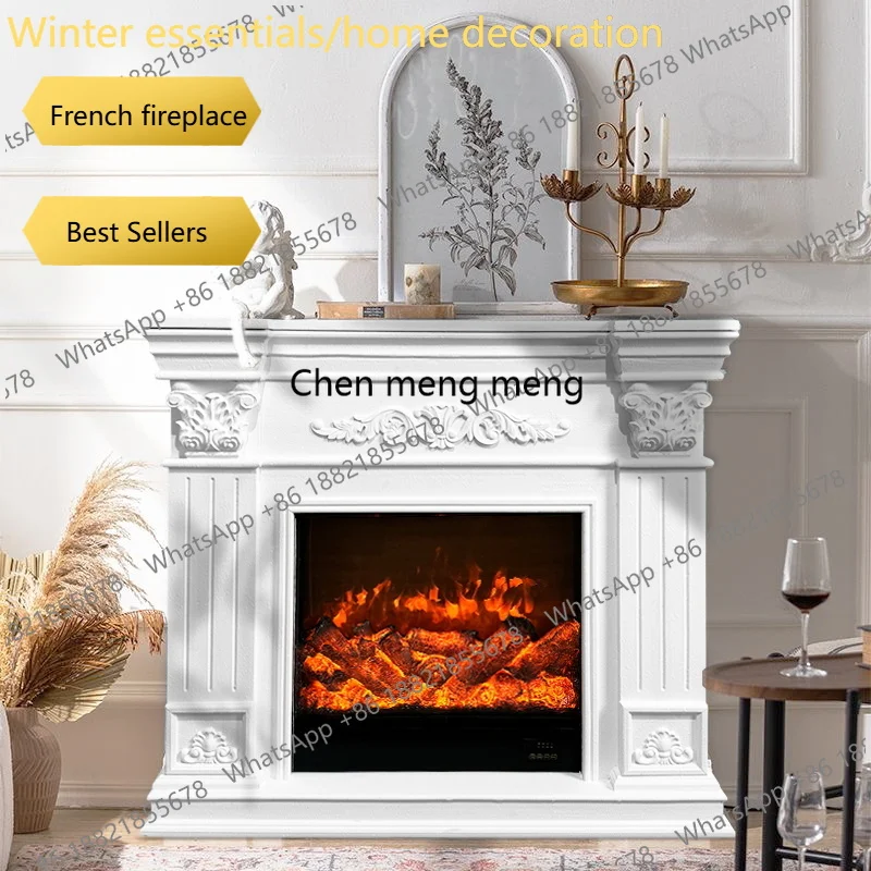 A95 Vintage narrow rustic fireplace cabinet, cozy display‑style furniture in French look for living‑room home ornament.