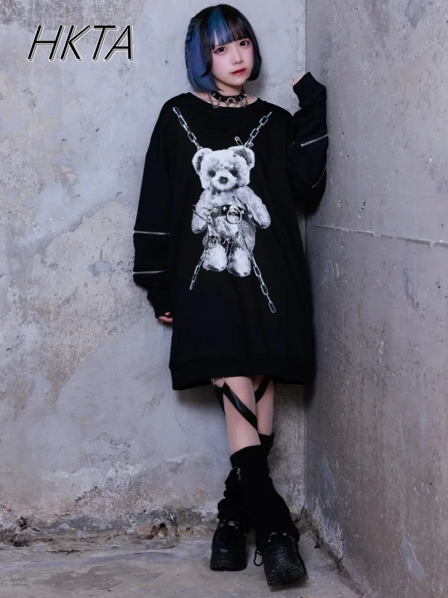 Mine Subculture Cartoon Bear Zipper Sweatshirt Jacket Women\'s Japanese Clothes 2024 Autumn New Oversized Hoodies Long Y2k Top