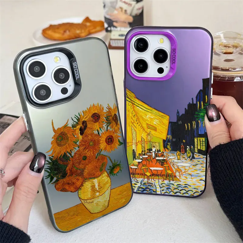 Van Gogh Oil Painting Sunflower Coque For iPhone 16 Pro Case 14 11 13 15 Pro Max 12 Mini XS 16 Plus Phone Cases Shockproof Cover