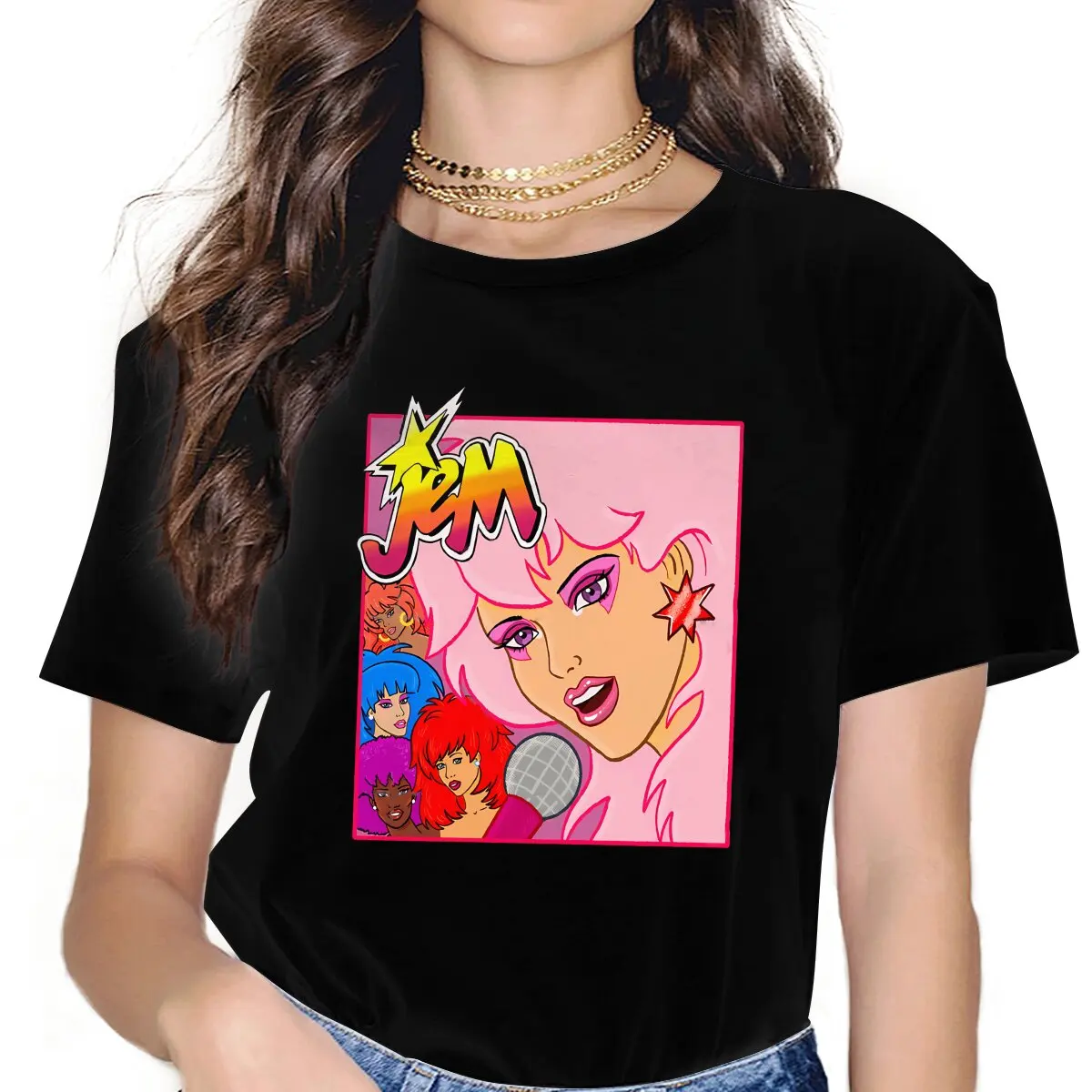 Secret Team Jem And The Holograms Women T Shirt Punk Unisex Polyester Crewneck TShirt Harajuku