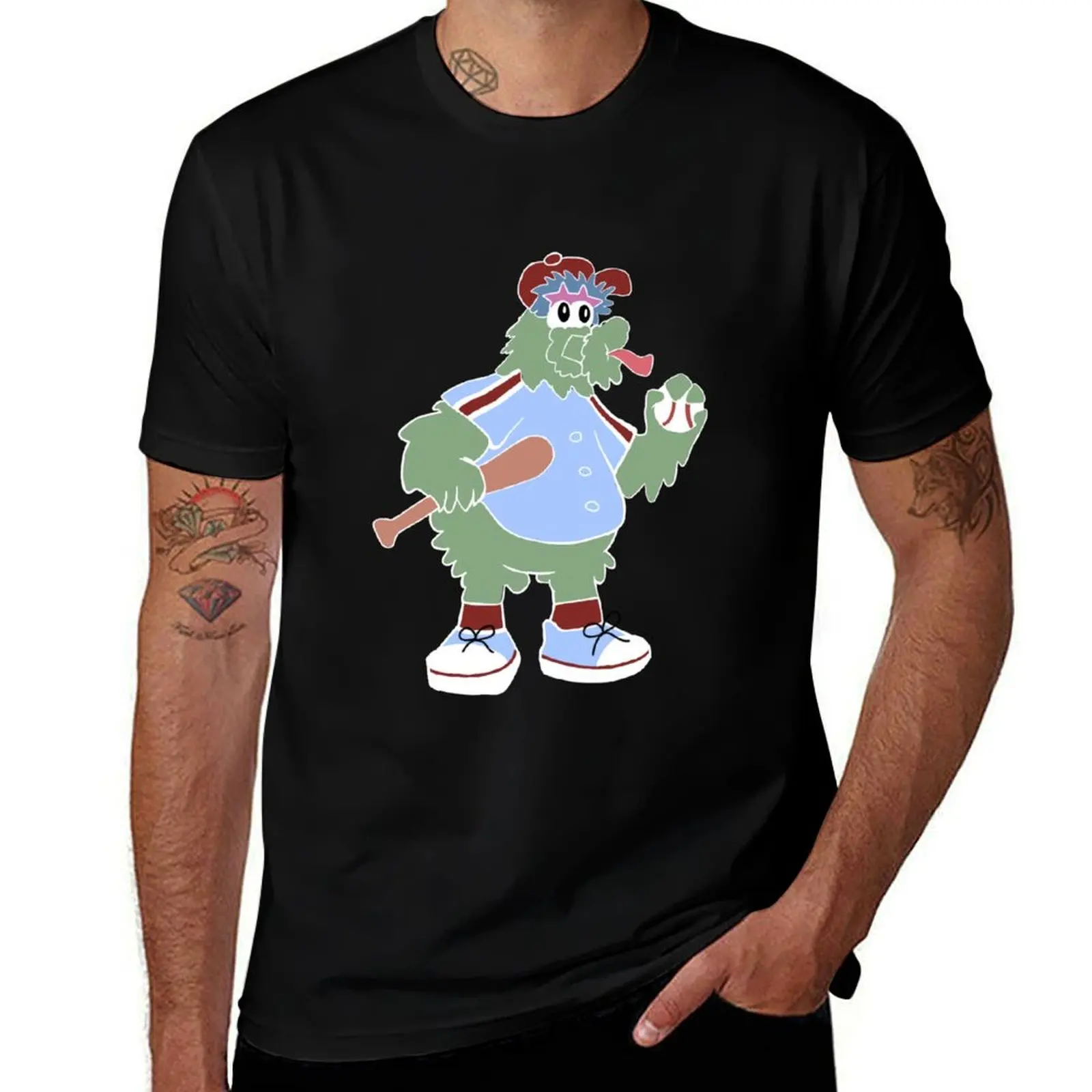 Philly Phanatic in Blue Jersey Cartoon T-Shirt Comfortable Basic Crew Neck Tee T-Shirt