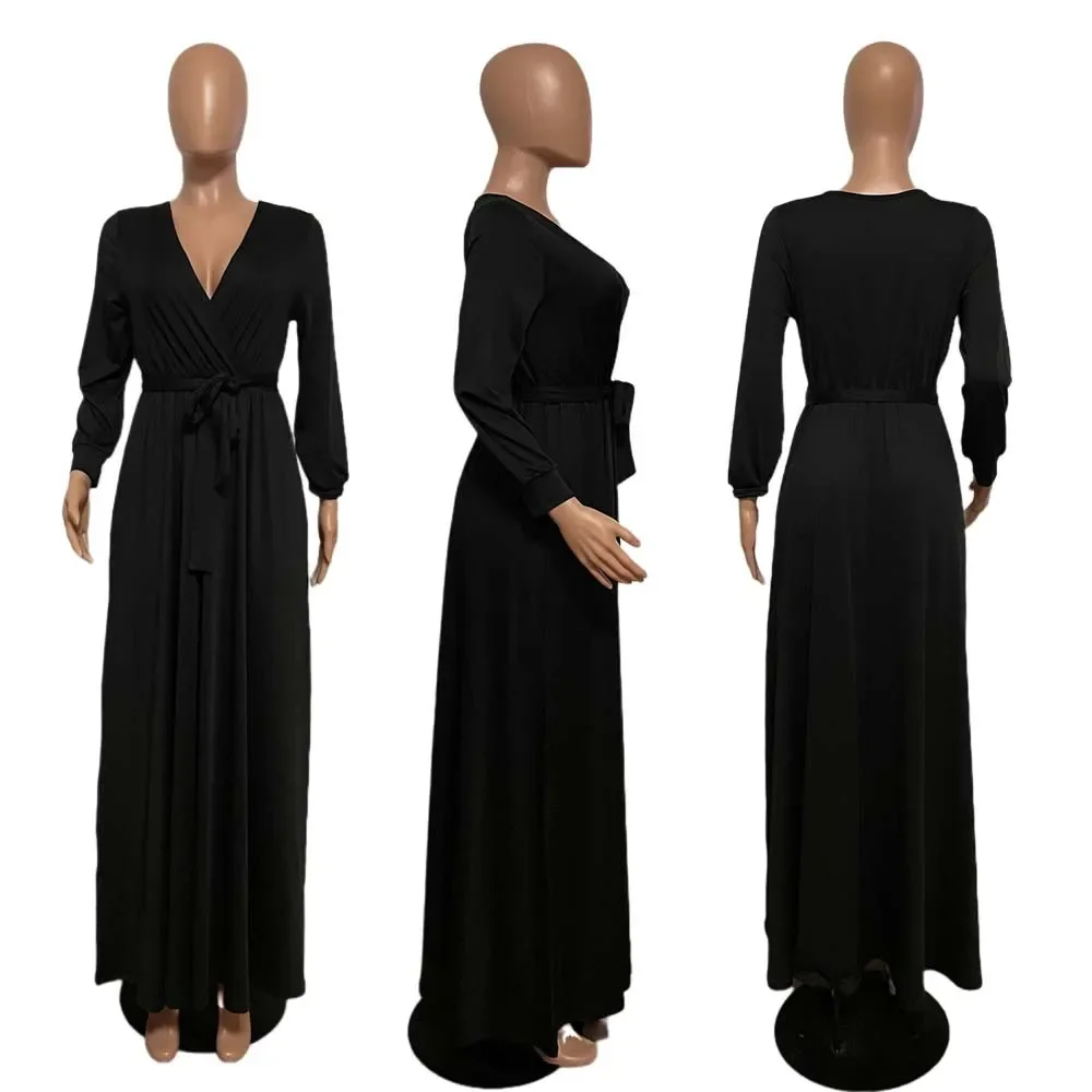 Elegant Evening Dress Big Swing V-neck Women Sexy Long Maxi Dress Muslim Lady Floor-length Party Gown Pink Black Chic Prom Frock