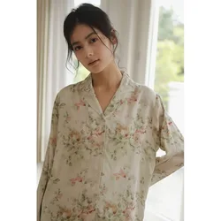 Spring/Autumn New Viscose Pajama Set Women Long Sleeve Lapel Floral Print Loose Comfort Soft Outerwear Loungewear