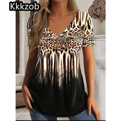 2025 Fashion Flowers Print T-Shirt Women's Short Sleeve Tops Casual V-Neck Tee Summer Female Streetwear Oversized Women Pullover