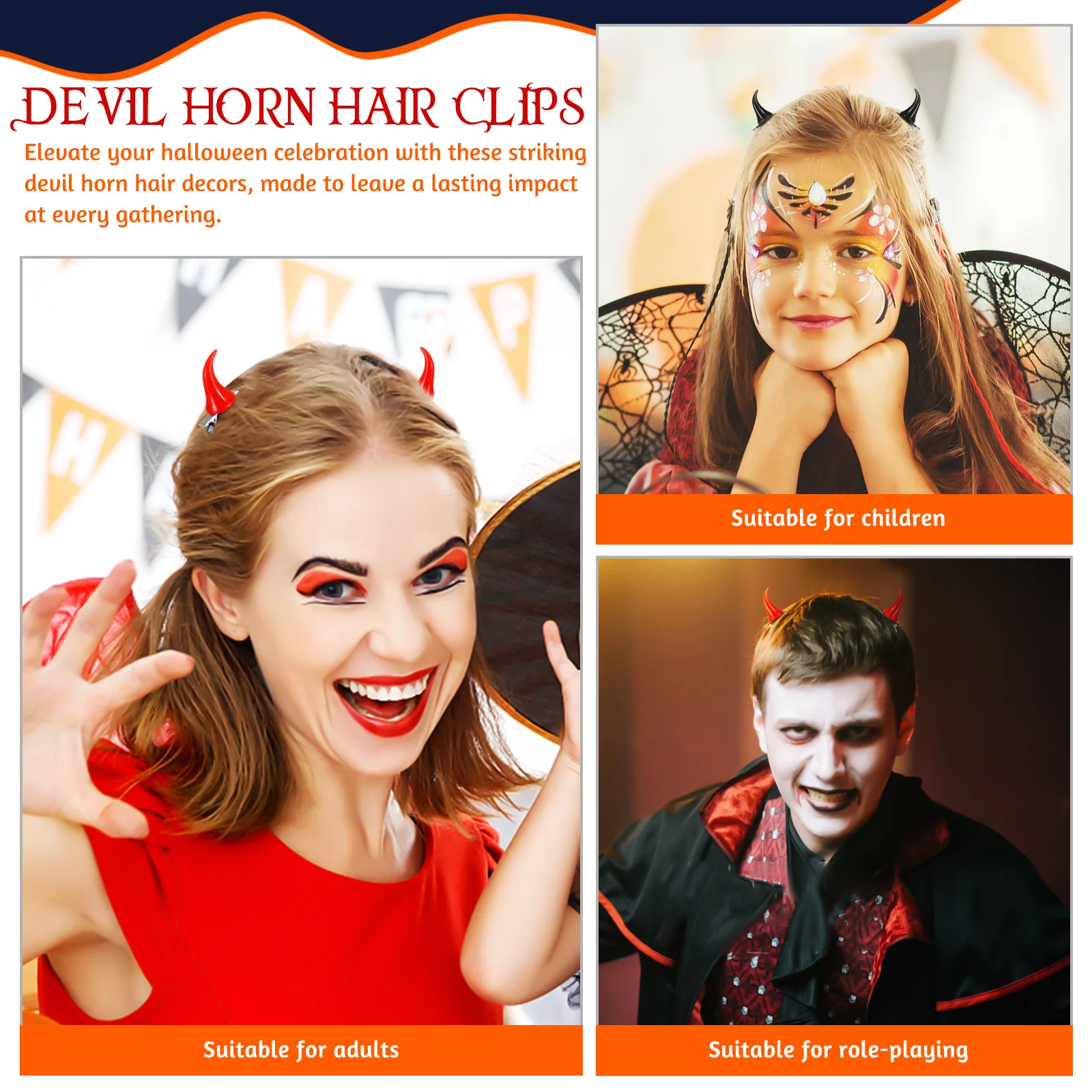 

6 шт., зажимы для Хэллоуина в стиле демона, зажимы из смолы, вечерние заколки для Хэллоуина для женщин, забавные аксессуары для волос, маленькая заколка для волос