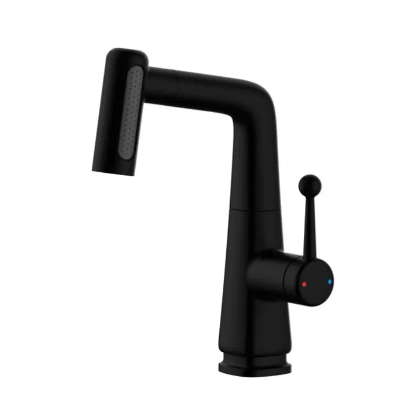 Bathroom Sink Vanity Hot and Cold Faucet with Pull-out Function That Can Be Raised and Lowered 360º Rotating Mixing Spray Faucet