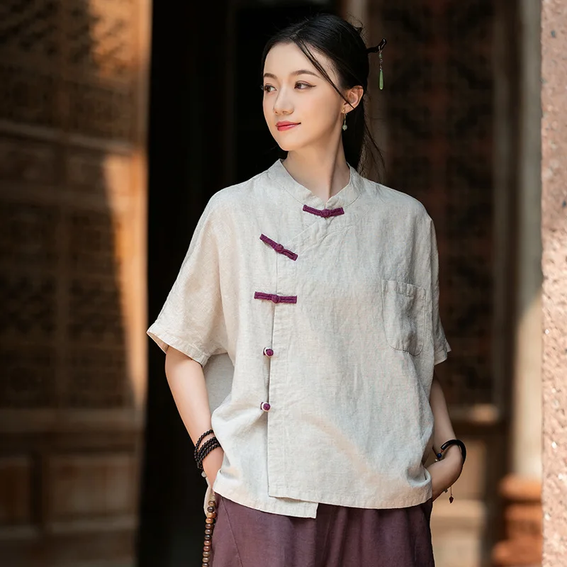 

2025 Summer Cotton and Hemp Women's Clothing: Original Design, New Chinese Top, Retro Cardigan