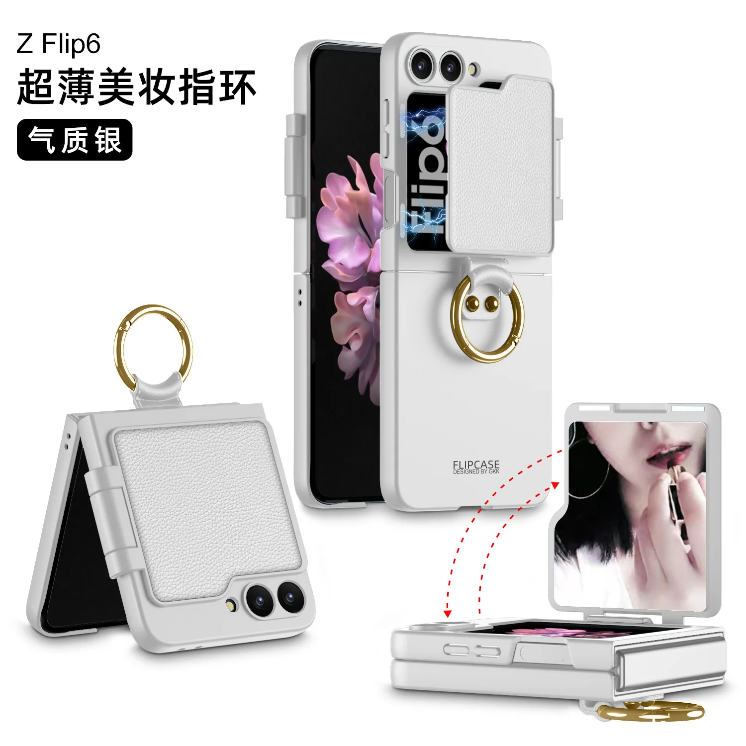 For Samsung Galaxy Z Flip 6 5 Mobile Phone Case Ultra-thin Beauty Makeup Mirror Ring Holder Flip Lens Fashion Z Flip5 Flip6 Case