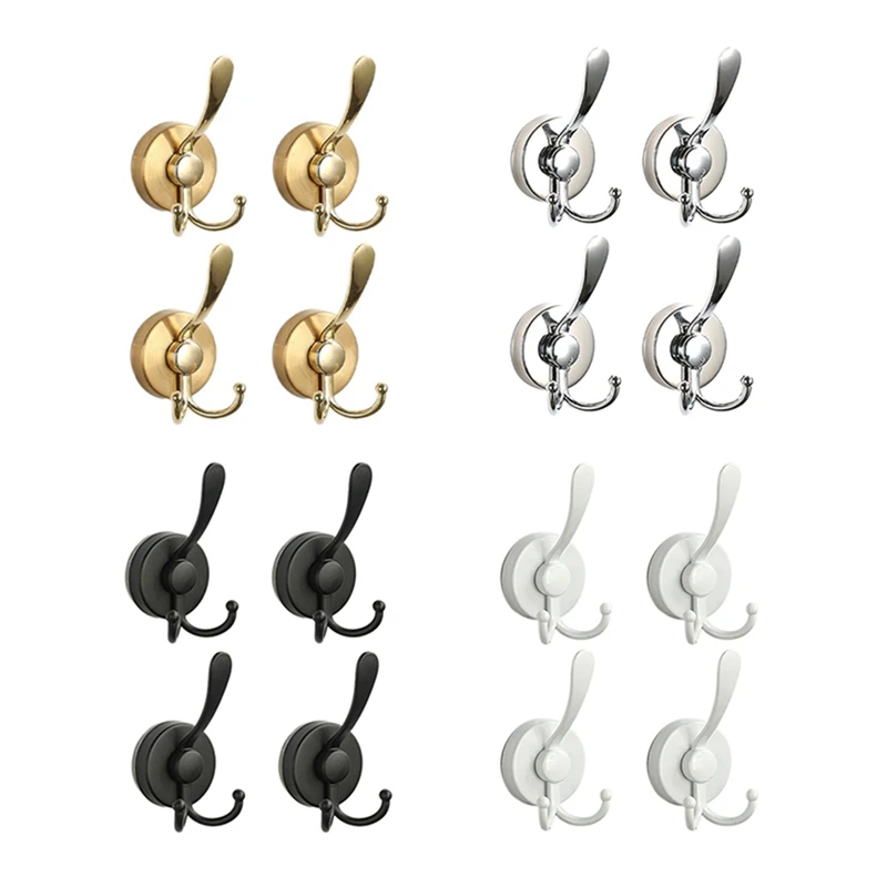 4Pcs Stainless Steel Sucker Double Hook Punch-Free Powerful Sucker Hook Reusable Rust-Proof Clothes Hook