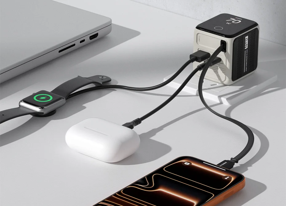 Hagibis 70W GaN USB-C Charger with Retractable Cable and Display