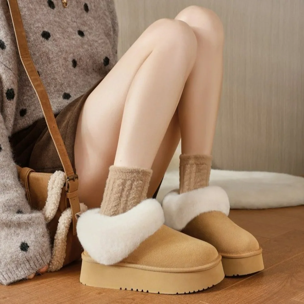 Snow Boots Women Flats Warm Fur Woman Booties 2026 Winter Shoes Woman Increase Height Women's Boots For Woman Slip On New Trend