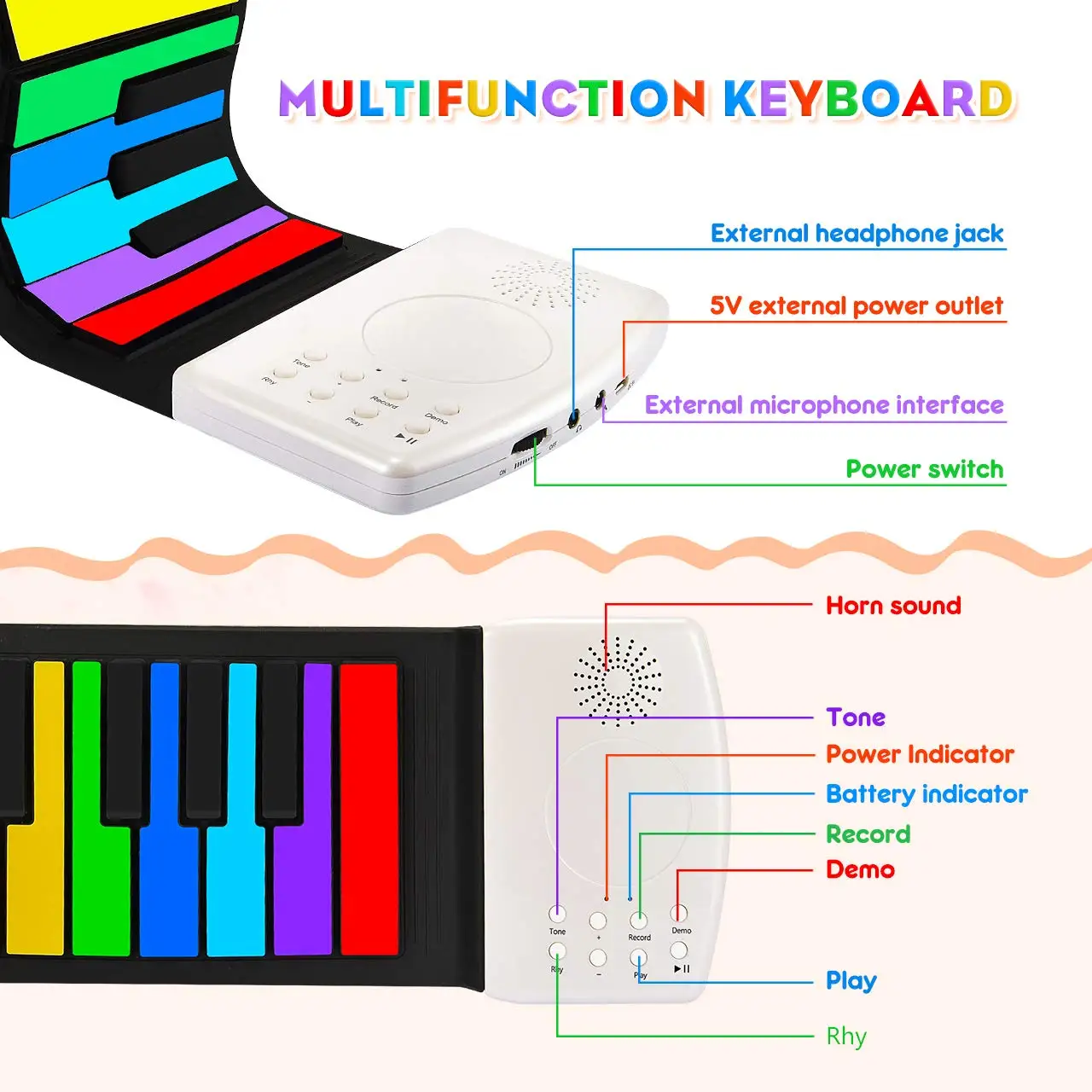 piano keyboard digital 49 keys hand roll portable electronic piano rainbow musical toy instruments