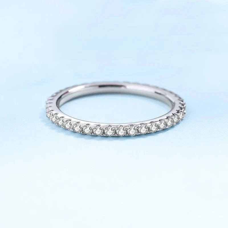 

Designer Jewelry Women 18K White Gold VVS1 D Color 0.57CT Moissanite Diamond Perfect Cut Full Circle Wedding Sparkling Rings