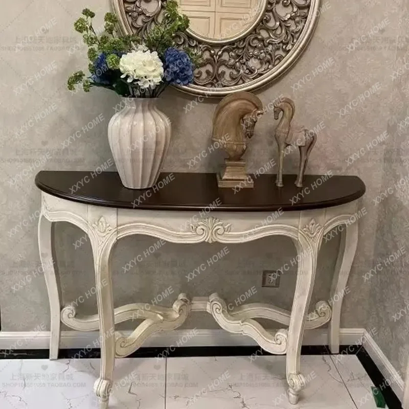 XX  Country Solid Wood Entrance Table  Ivory White Old Sofa Back Few Carved Semi-round Table Entrance Tabl