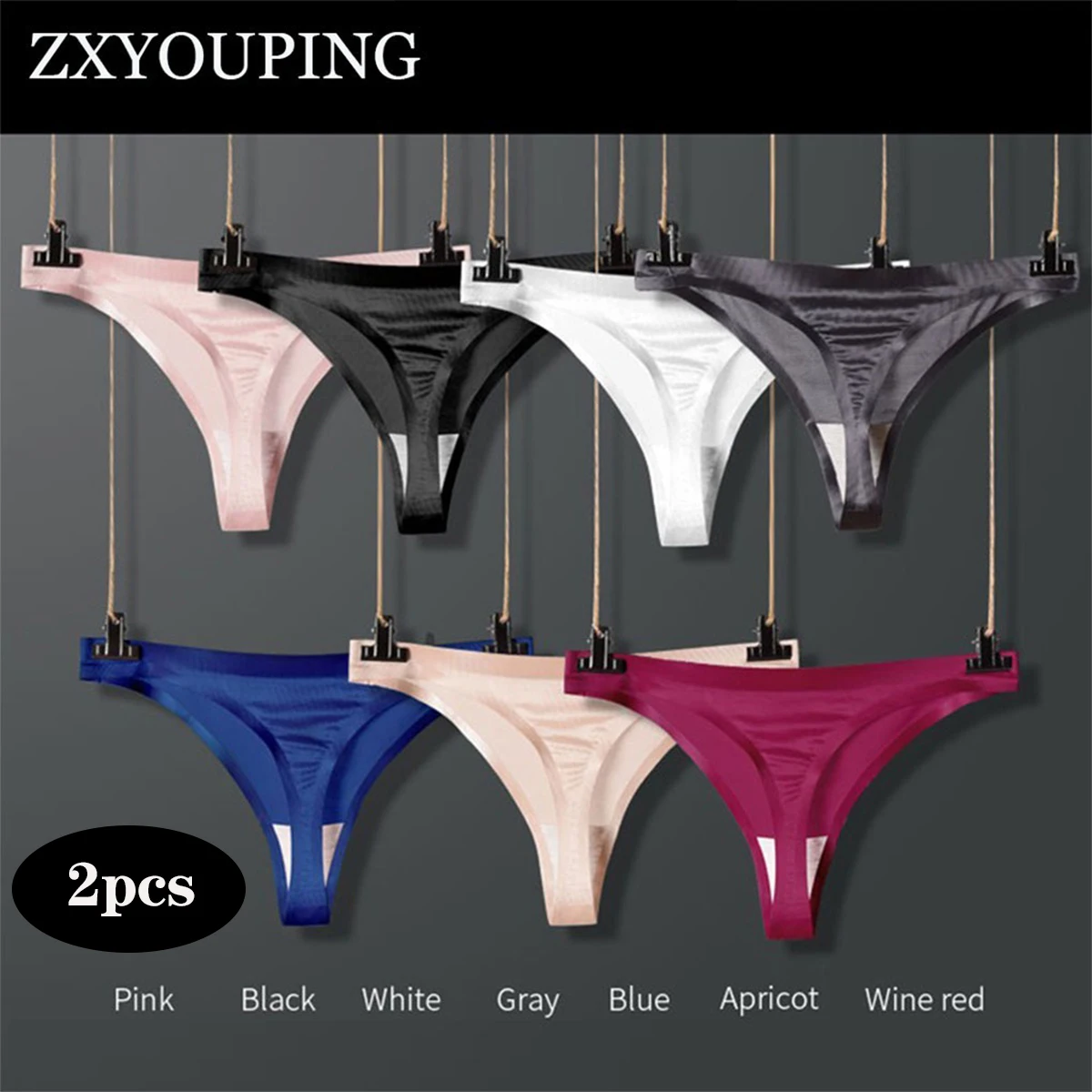 2Pcs/Lot Sexy Women Panties Ultra Thin Ice Silk Thong Female Low Rise Underwear M-3XL Plus Size G-String Seamless Solid Lingerie