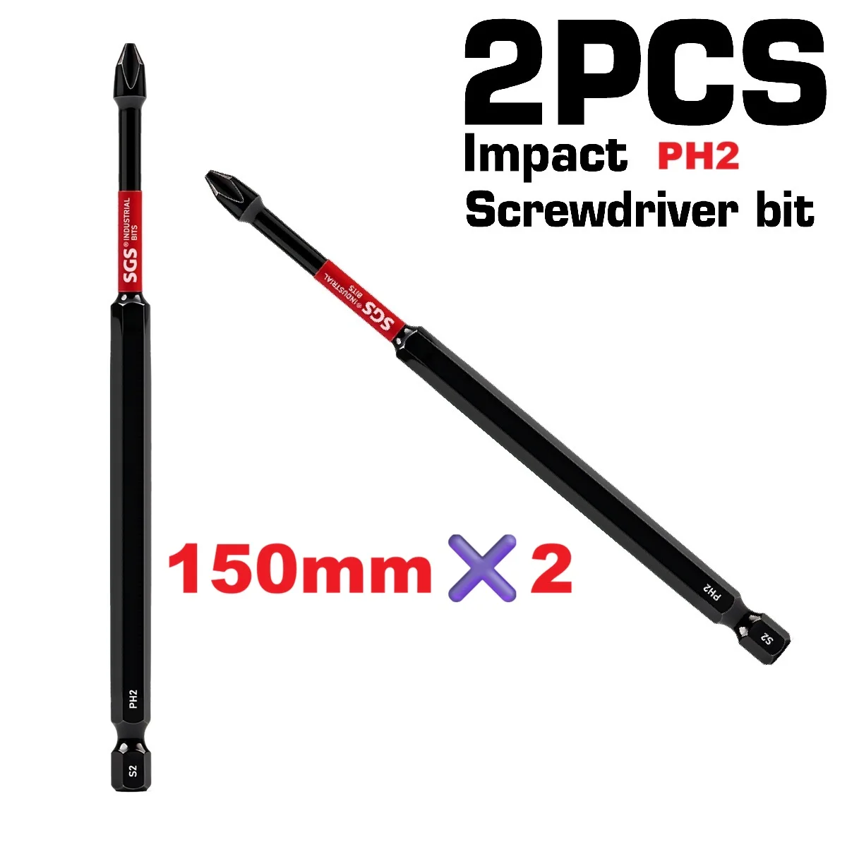 Uniwersalny bit udarowy Titan Impact Ph2 z magnesem, przedłużona długość 150 mm, stal S2 o wysokiej wytrzymałości, uniwersalny trzpień sześciokątny 1/4 cala, kompatybilny z wkrętarkami elektrycznymi i wiertarkami, specjalistyczny zestaw narzędzi do montażu mebli / napraw samochodowych. — zdjęcie 3