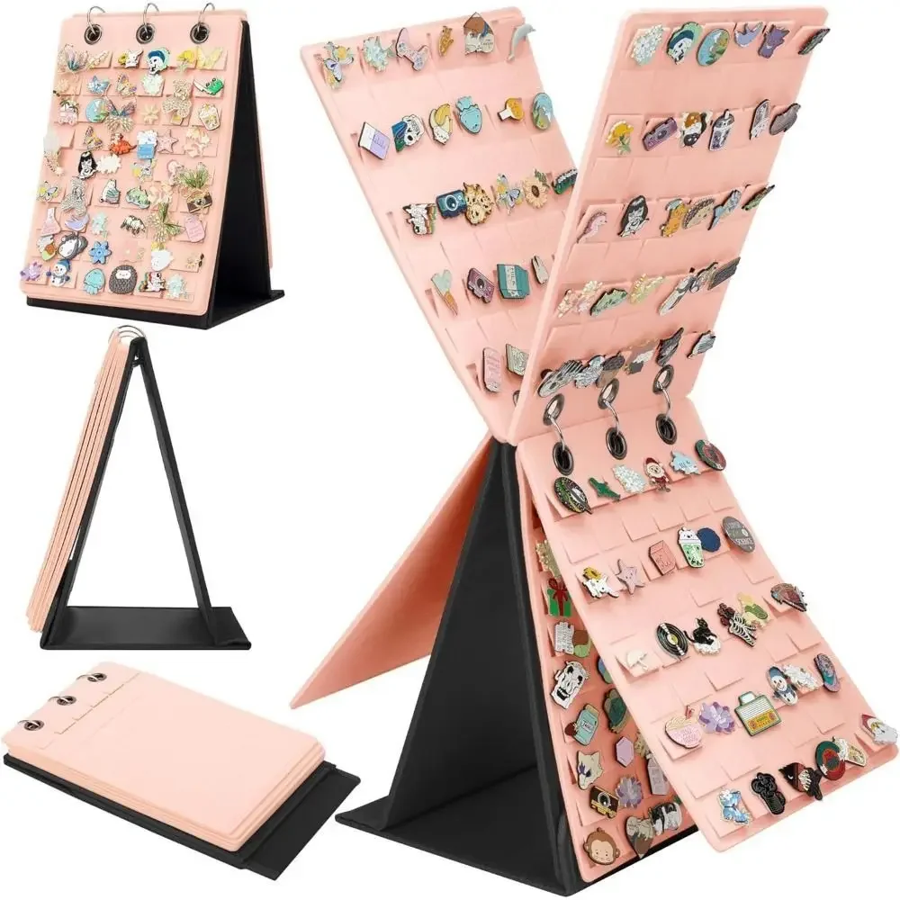 

Felt Pin Display Stand Large Capacity Flip Top Shoe Charm Holder 5 Pages Ornament Portable Pin Trading Book