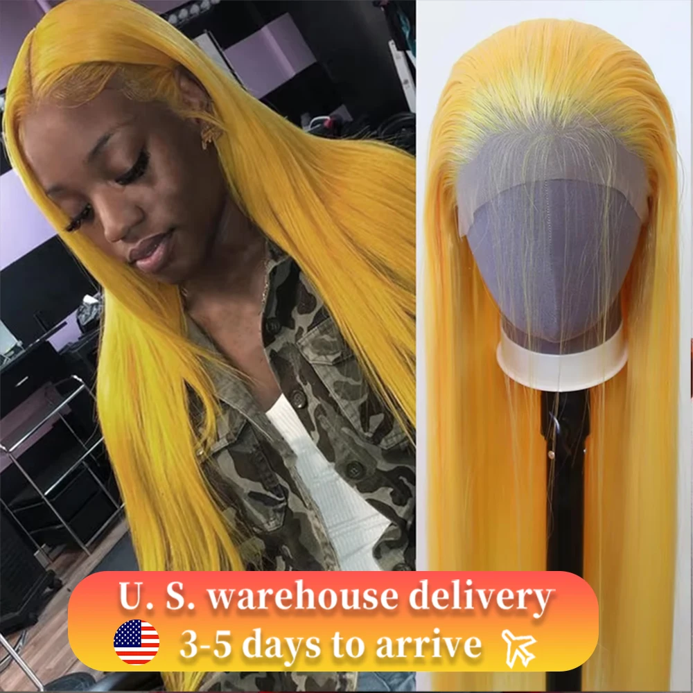 

High Density Yellow Straight Wig 13x6 HD Lace Frontal Human Hair Wig 30 36Inch Lace Front 100% Colored Human Hair Wigs For Women