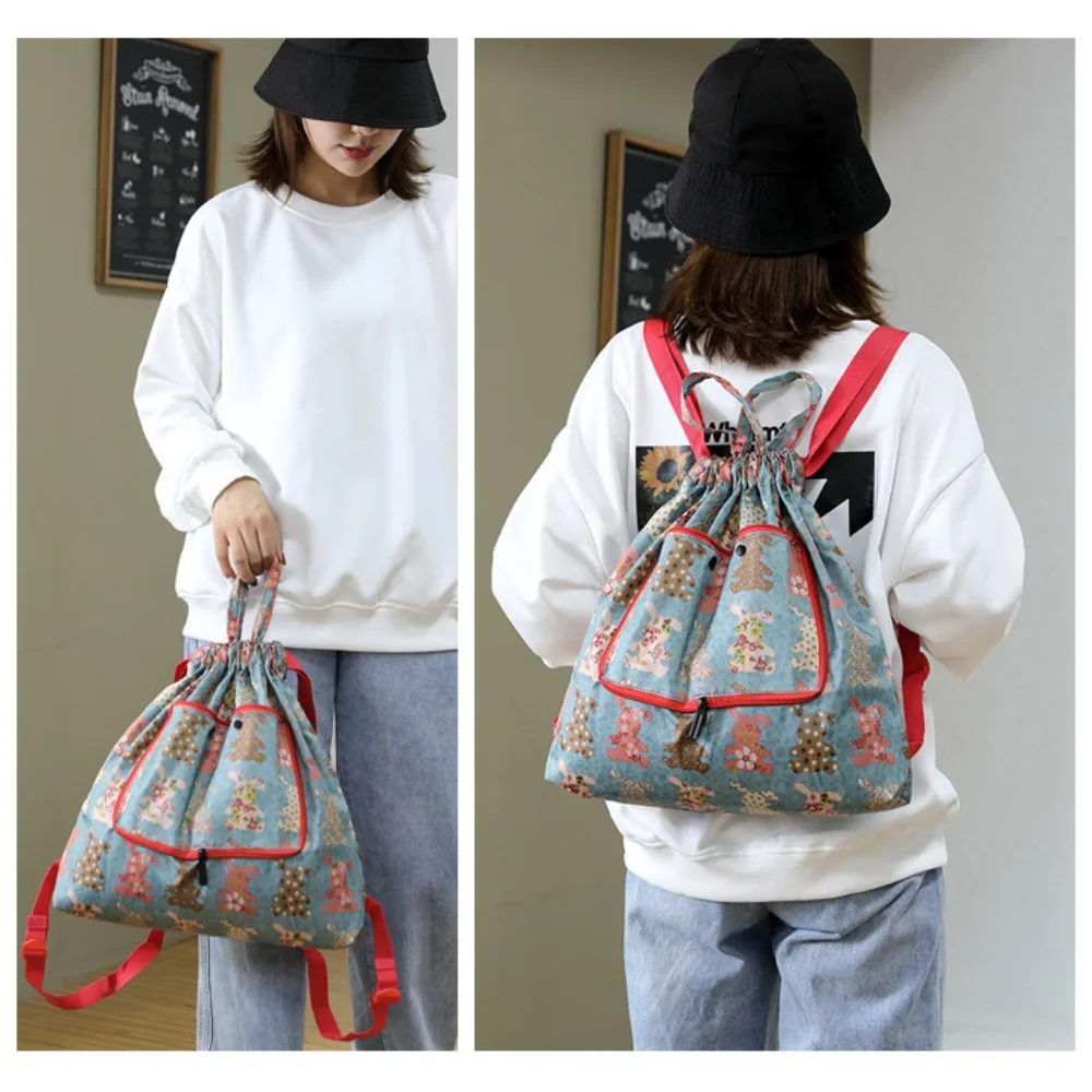 Simple Lightweight Drawstring Bag Animal Flower Shopping Bag Nylon Multifunctional Folded Backpack Trips