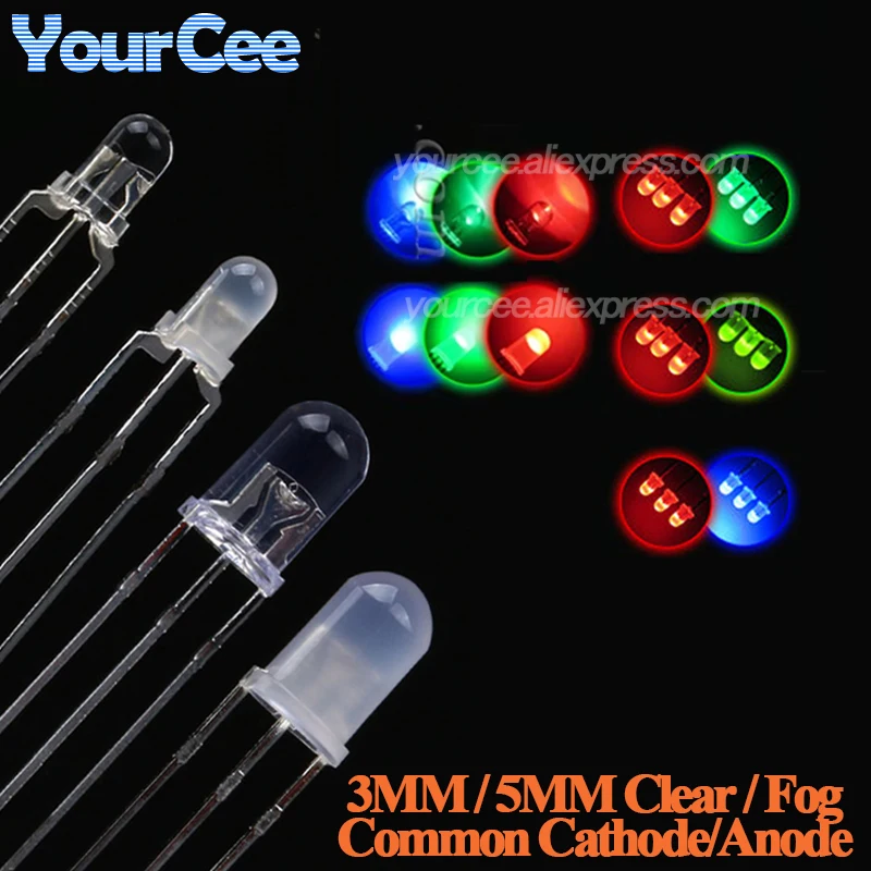 20pcs F3 3mm F5 5mm Diffused Clear Common Anode/Cathode Round LED Red Warm White Blue Yellow Green Bi-Color Diode Light Emitting