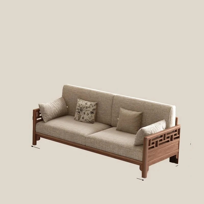 Solid wood sofa household living room small apartment straight sofa combination