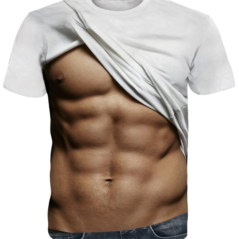 Fashion Funny Fake Abs Shredded Chest 3d Printed T Shirts Men Summer Sports Casual Short Sleeve Sweatshirt Tops Hipster Leisure