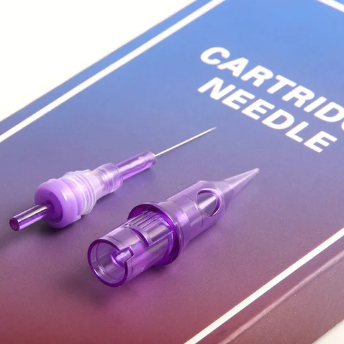 Imagen 2 del producto 50 unids/caja cartuchos de tatuaje desechables aguja RL RS RM M1 púrpura permanente ceja labio maquillaje agujas para máquina de tatuaje pluma