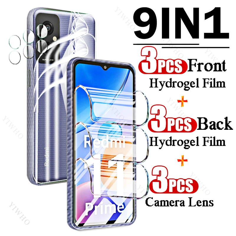 9in1 Full Cover Front Back Hydrogel Film for Xiaomi Redmi 11 Prime Fingerprint Screen Protector for Redmi 11Prime Camera Lens HD