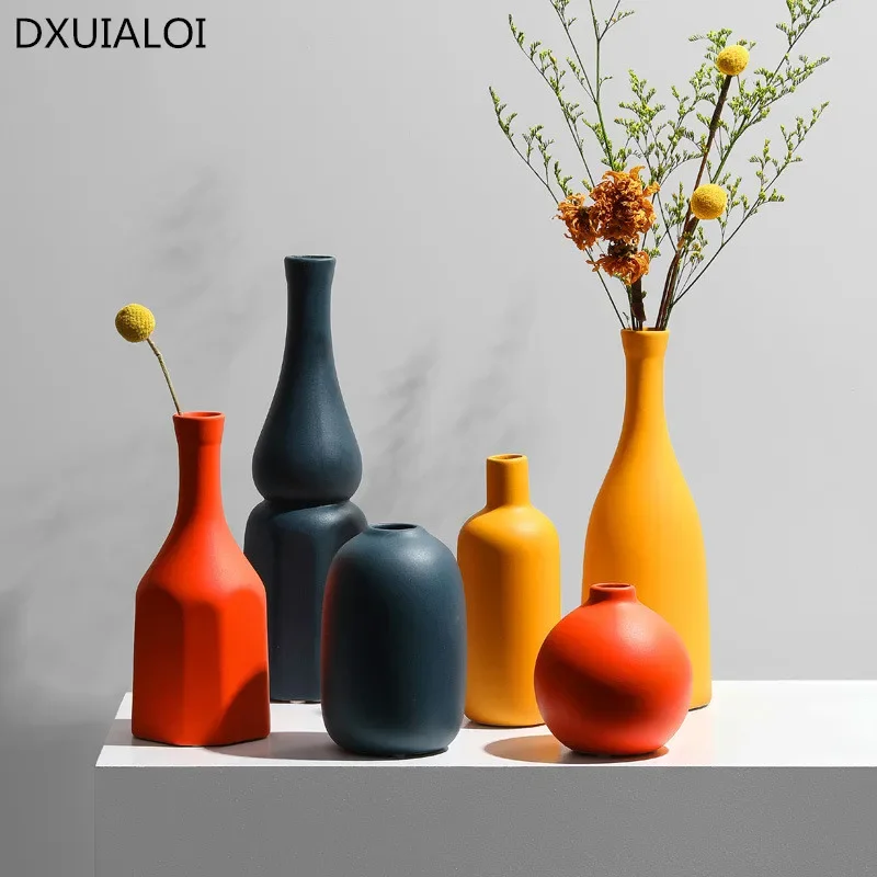 Orange Yellow Blue Nordic Ceramic Dried Flower Vase Decoration Guest Restaurant Ornaments Home Decoration accessories gift