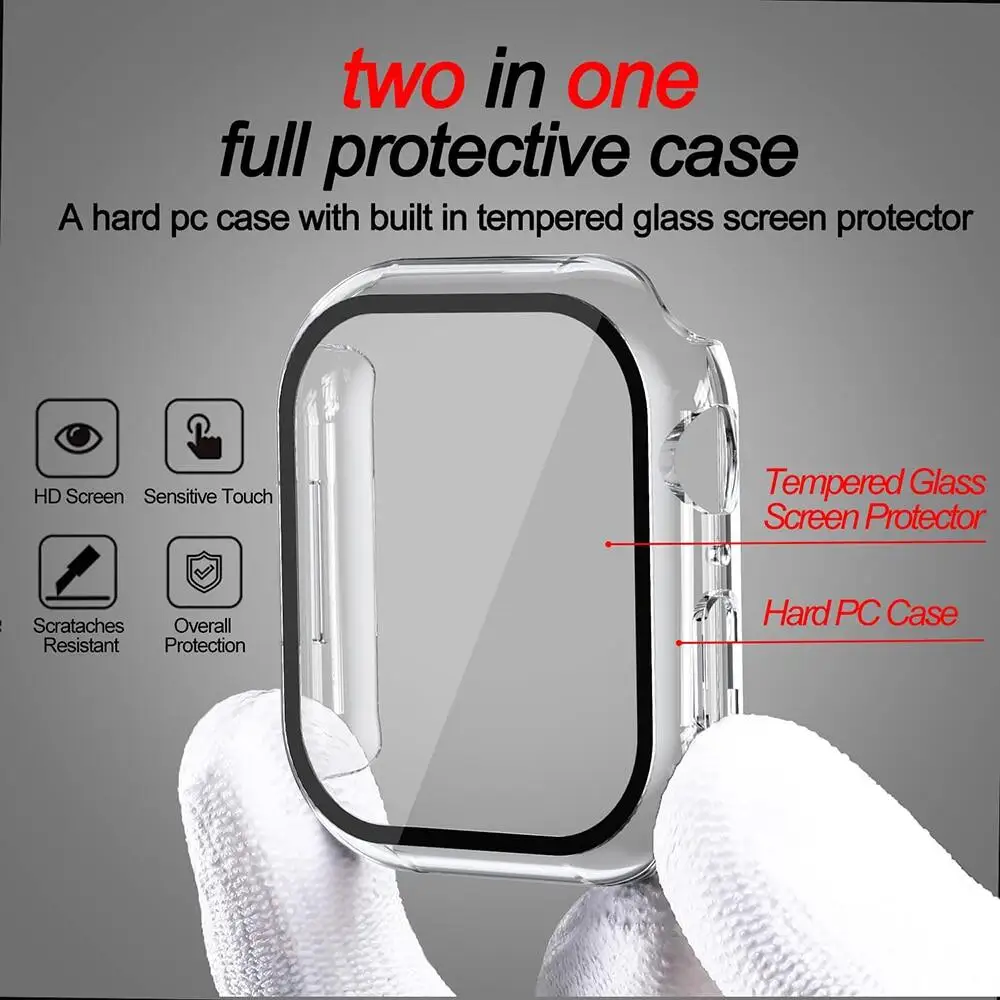 Tempered Glass+Cover for Apple Watch Case Ultra Accessories SE 3 4 5 6 7 8 Iwatch Screen Protector Case 49mm 45mm 41mm 44mm 40mm