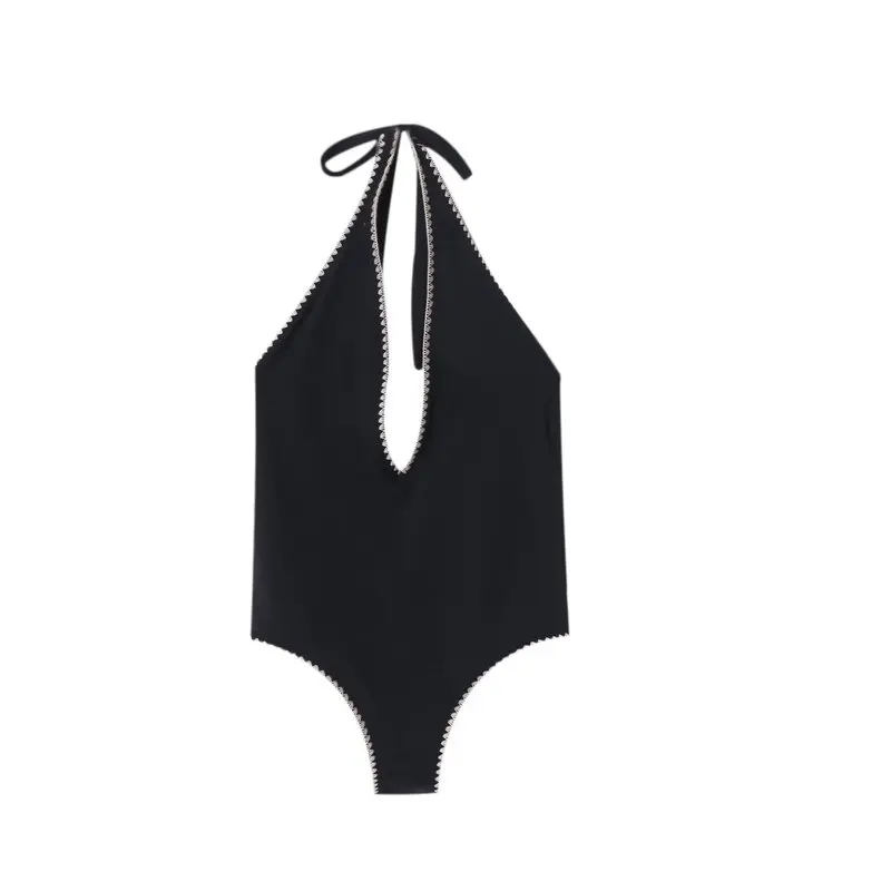 Nuovo 2024 Costume intero da donna Neline Cuciture decorative Estate Faionable Versatile a vita media Pantaloni ortodontici Poliestere