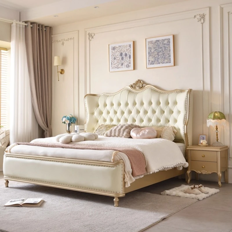 

queen size 150x200 180x200 200x220 cm High end American light luxury solid wood leather Double bed 2 people beds furniture frame