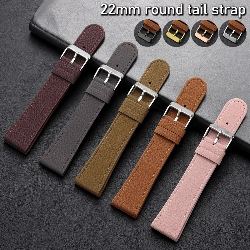 22mm Round Tail Genuine Leather Watch Strap for Seiko for Huawei Replacement Wrist Band Business Soft Cowhide Bracelet for Women
