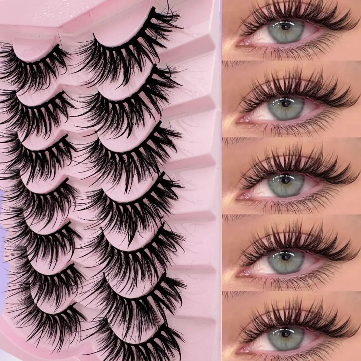 7 Pairs D-Curl Fluffy Faux Mink Natural Eyelashes,Cross Dramatic Effect Soft Reusable Eyelashes Strip Lashes suitable for party