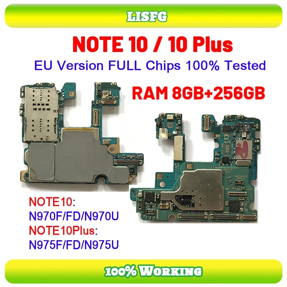 Original Unlocked Motherboard Note 10 N970F N970FD N970U Note 10 Plus 10+ N975F N975U N975FD N976B 8+256GB LogicBoard