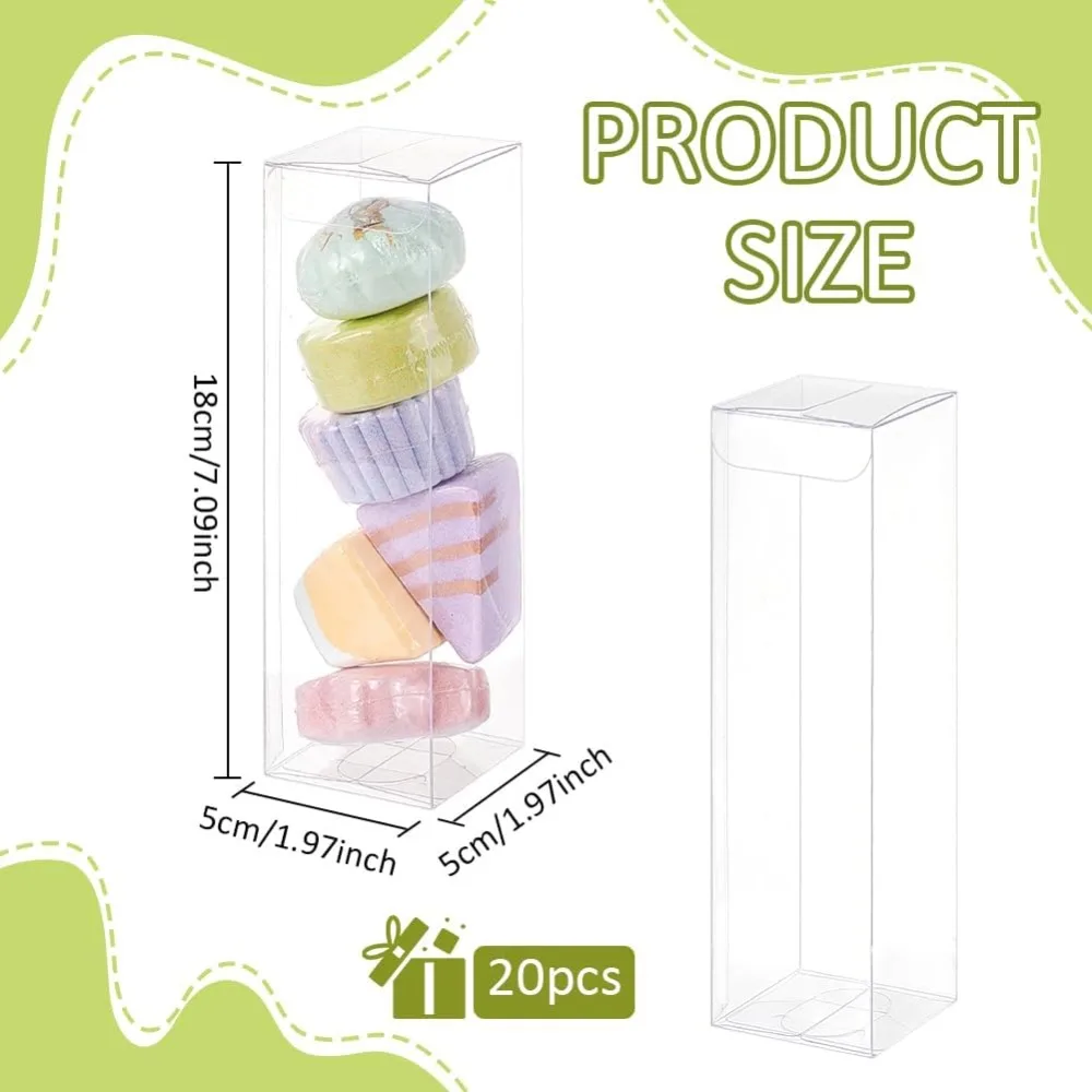 20PCS Clear Favor Boxes 1.95x1.95x7 Inch, Rectangle Wedding Favour Boxes PVC Transparent Gift Boxes for Cupcakes Candy